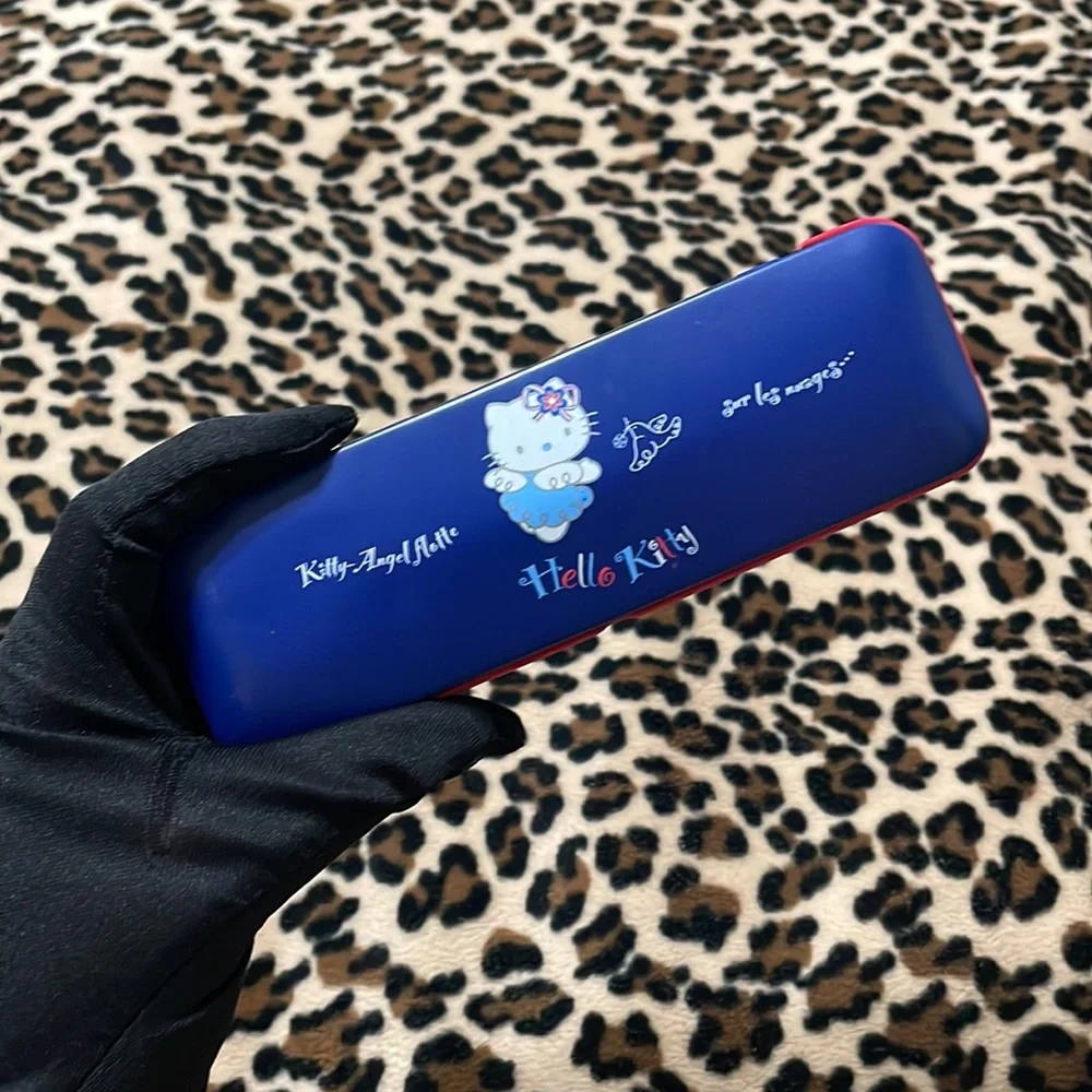 2002 Sanrio HELLO KITTY Blue Angel French Cafe Pencil Pen Case Y2K 2000s Vintage